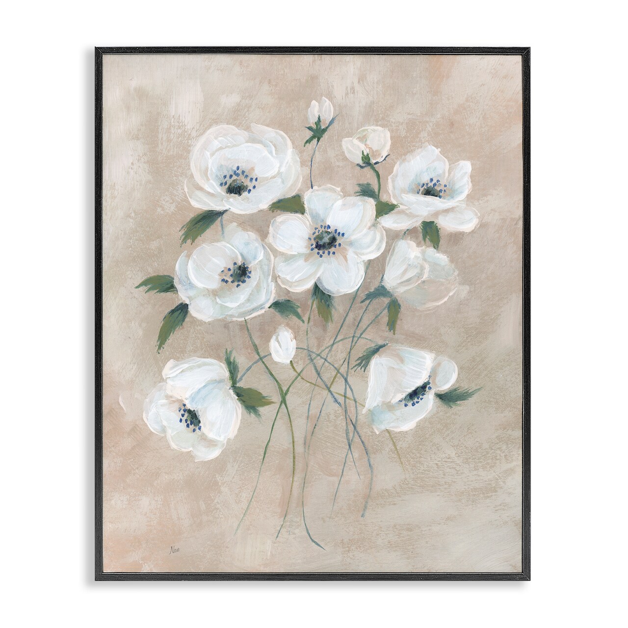Stupell Industries Beige Neutral Flowers Framed Giclee Wall Art Design by Nan